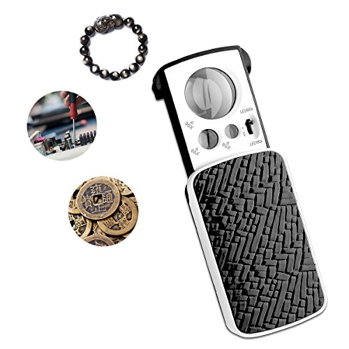 RUNFON LED Pocket Magnifying Glass, 30X 60X 90X Multi-Power Small Portable Loupe Magnifier with UV Lightr for Jewelry, Diamonds, Gems, Coins, Stamps, Rocks