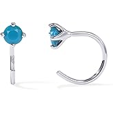PAVOI 14K Gold 925 Sterling Silver Huggie Half Hoop Earrings for Women | Tiny Boho Colored Cartilage Earring | Blue, Green, Amethyst, Garnet, Black CZ, Turquoise, Opal, Pearl
