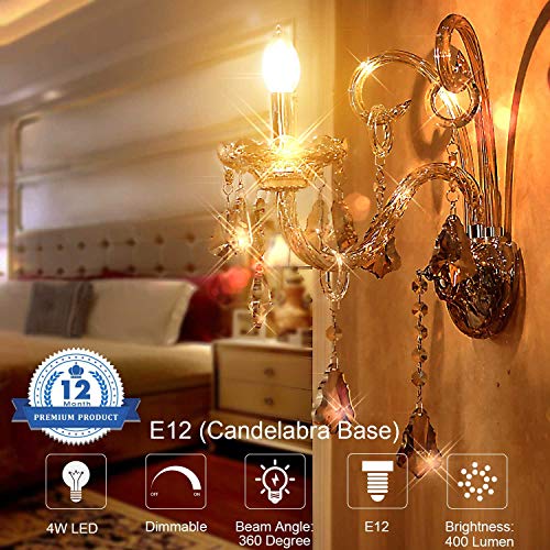 LED Candelabra Bulbs with E12 Base Dimmable E12 LED Bulbs 40W Equivalent Halogen Replacement 2700K Warm White 4W Filament Candle Light Bulbs with 400 Lumen 6 Packs by COOWOO