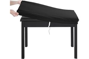 BUYUE Luxury Piano Bench Cover, (20"- 27") L x (11.8"- 15.7") W Stretch Jacquard Washable Rectangle Dressing Stool Slipcover (S, Black)