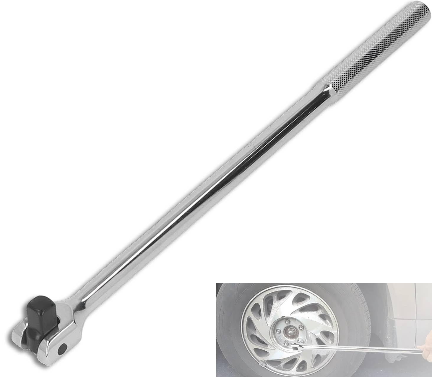 HERCHR 380mm / 15in Automotive Drive Breaker Bar, Heavy Duty 1/2in Drive Head 180 Degree Swivel Rotatable Head Flexible Extension Breaker Bar Lever Steering Handle for Car Motorcycle Repairing