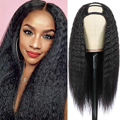 Kinky Straight Human Hair Wigs for Black Women U Part Wig ...