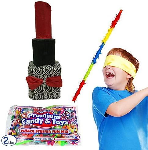 Pinatas Girls Zebra Print Lipstick Pinata Kit Including Filler, Buster Stick and Bandana, 2 lb.