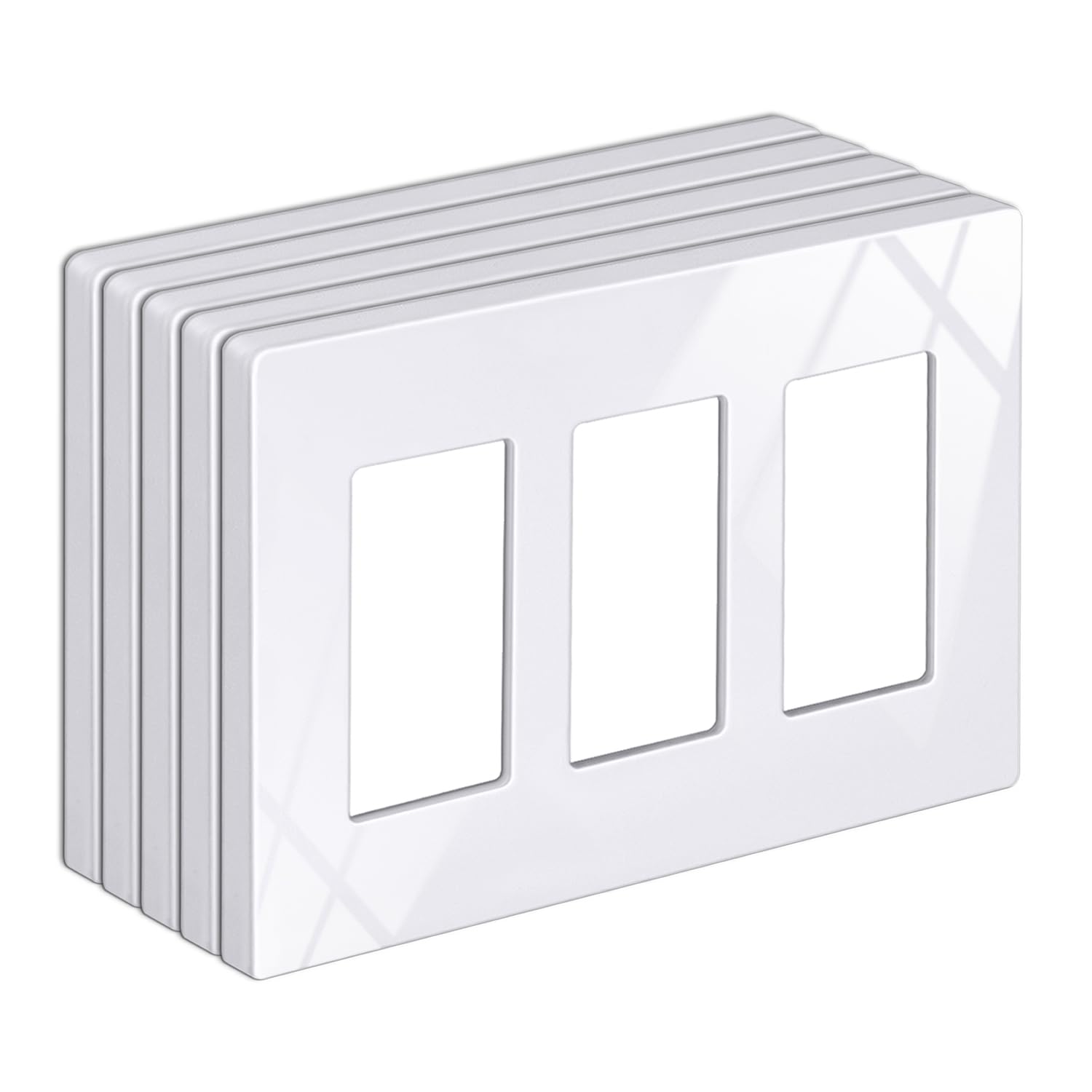 Photo 1 of BESTTEN 5 Pack Screwless Decorative Wall Plate, 3-Gang Decorator Outlet Cover, Decor Switch Cover, USWP6 Gloss Snow White, H4.69” x W6.54”, Wallplate for Dimmer, GFCI, USB Receptacle
