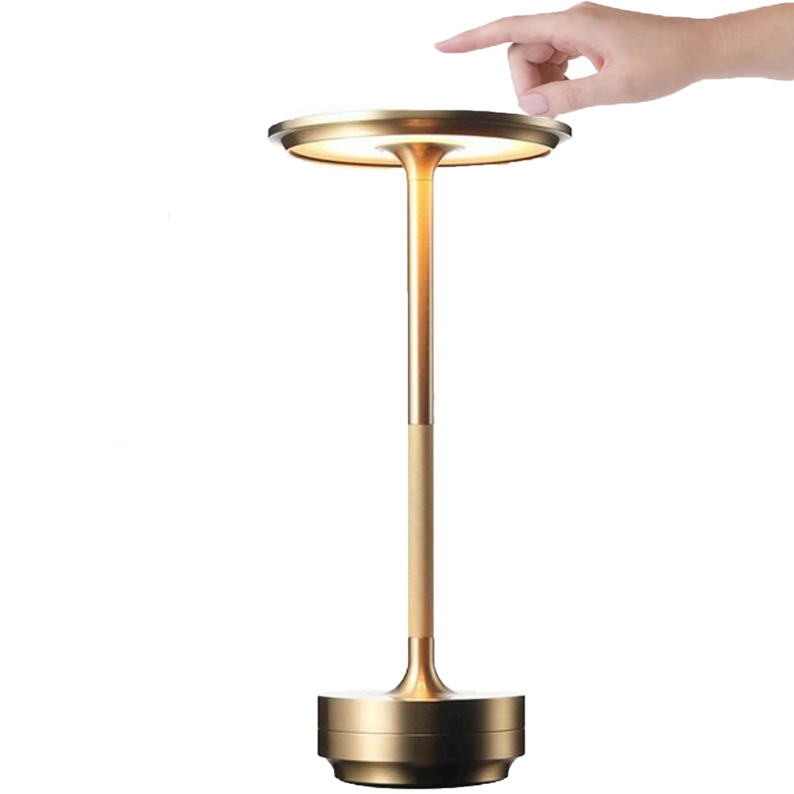 Timpfee Cordless Metallic Table Lamp, I-Shaped Dimmable Rechargeable Waterproof Desk Light, Touching Control LED Decorative Lights for Restaurant Clear Bar Decoration, Gold