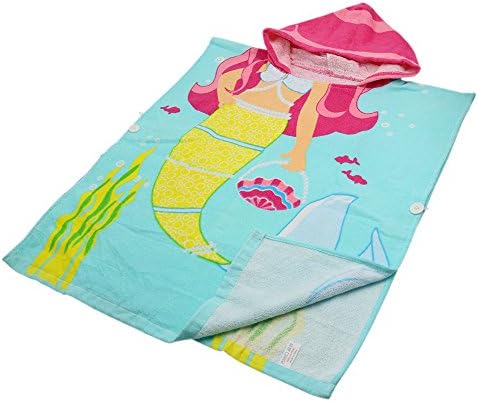 GFTSTORE 100% Cotton Hooded Towel for kids Beach-Pool Poncho,Bath Robe---24*48inches-Mermaid design (Mermaid)