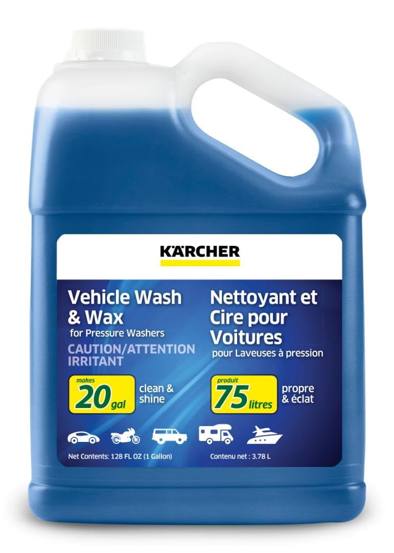 Kärcher Vehicle Wash and Wax, Pressure Washer Detergent, Cleans Cars, Bikes, Trucks, Boats and More, Highly Concentrated, Makes up to 20 gal of Cleaner