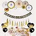 HOLLOSPORT Black and Gold Birthday Decorations with Black Happy Birthday Banner, Round Paper Fans, Tissue Tassels for Hanging Party Supplies