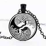 Rurah Fashion Valentine's Day Gift Antique Silver Tone Retro All Kinds of Tree of Life Time Gemstone Necklace Tree Shape Pendant,Gn2 black
