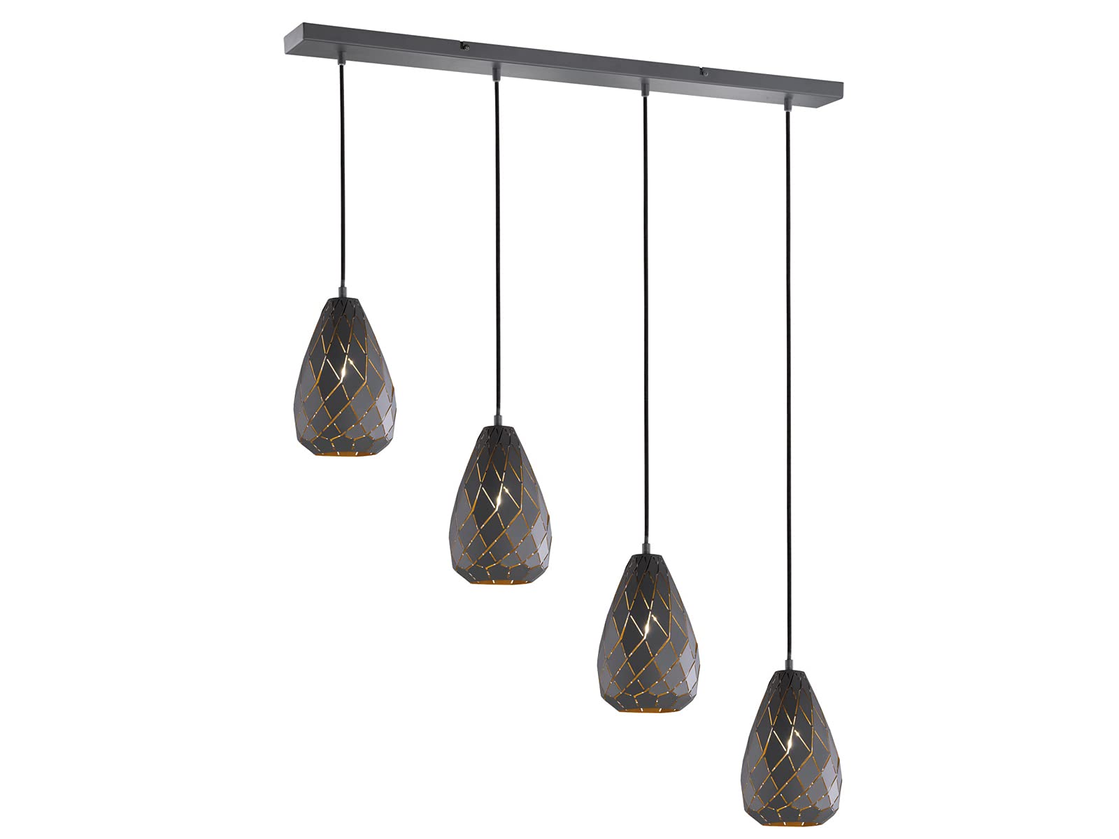 Trio Leuchten Onyx 301300442 Pendant Light Metal Anthracite/Gold-Coloured Interior/Black Fabric Coated Cable