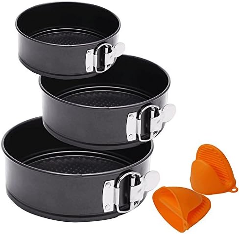 Vivoice Springform Pan Non-stick Cheesecake Pan Cake Pan Leakproof Baking Pan Bakeware 3pcs(7"/8"/9") for Instant Pot with 1 Pair Cooking Pinch Mitts (black)