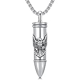 PELOVNY Bullet Urn Necklace 925 Sterling Silver Eagle/Phoenix/Skull/Hummingbird/Wolf/Music/Scorpion Pendant Ashes Jewelry for Anniversary Birthday Christmas Gifts Men Women