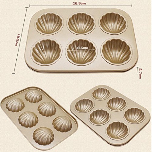 Cake Mould Smdoxi 6 Count Heavy Tinned Steel Madeleine Sheet Pan (Gold)