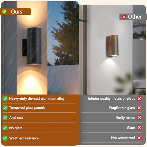 Easyusahome 4 Pack Outdoor Sconce Lights for House, Modern Black Exterior | Light Fixtures, Cylinder Up and Down Wall Sconce, IP65 Waterproof Anti-Rust Porch Lights Wall Mount for Front Door Garage