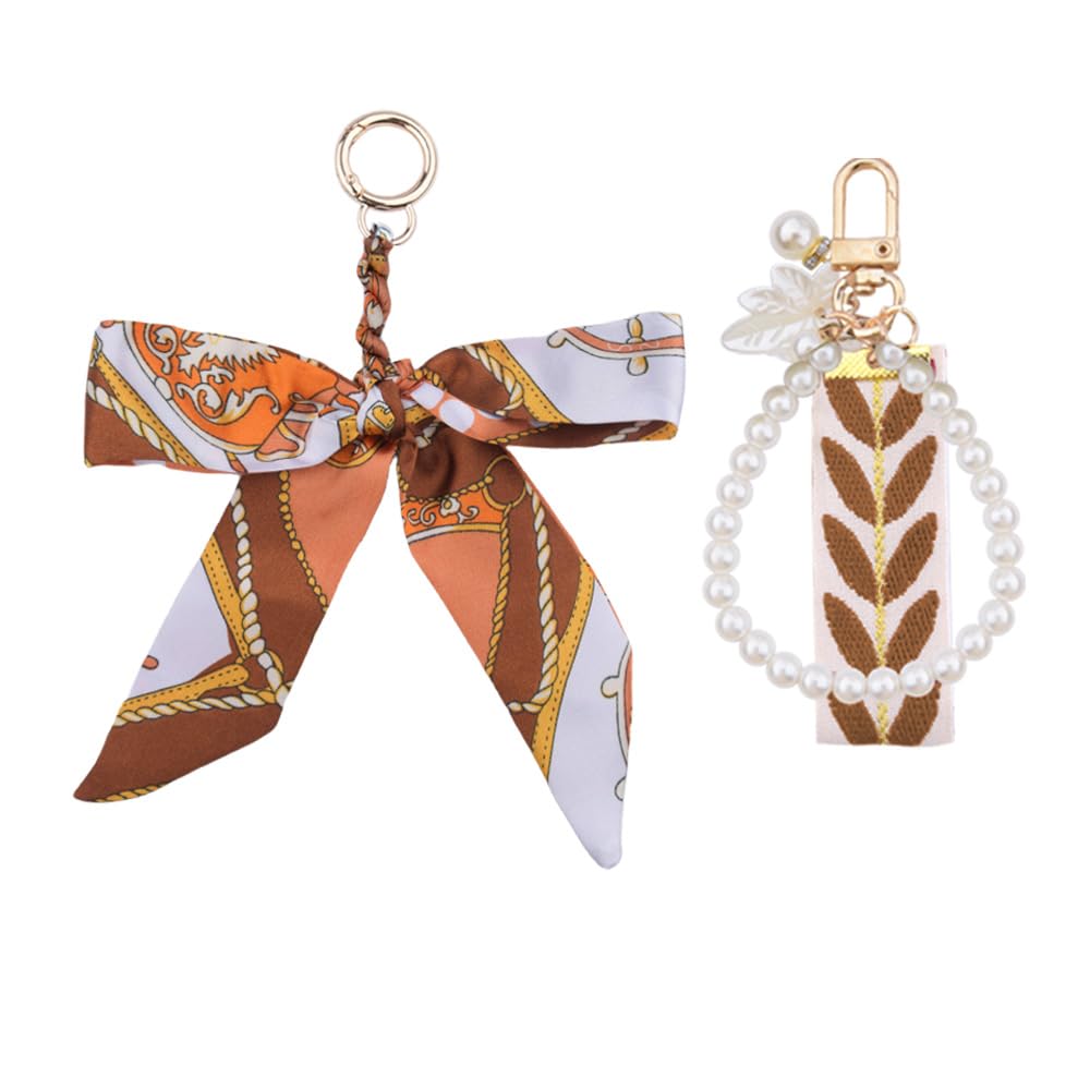 Photo 1 of Ribbon Bow Keychain Wristlet for Women Girls Keychain for Handbags Purse Charms Bow for Purse Pearl Keychain with Bow Wristlet Keychain for Women Girls Birthday Gifts Lanyard Keychain Wrist 2pcs