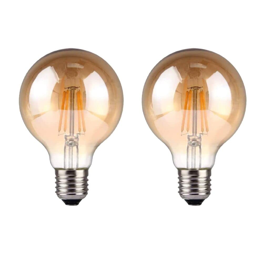ZFQ 2 Pack G80 LED Vintage Light Bulb Filament Globe Edison Style E27 Screw 6W 2700K Warm White, Smoked Gold Glass