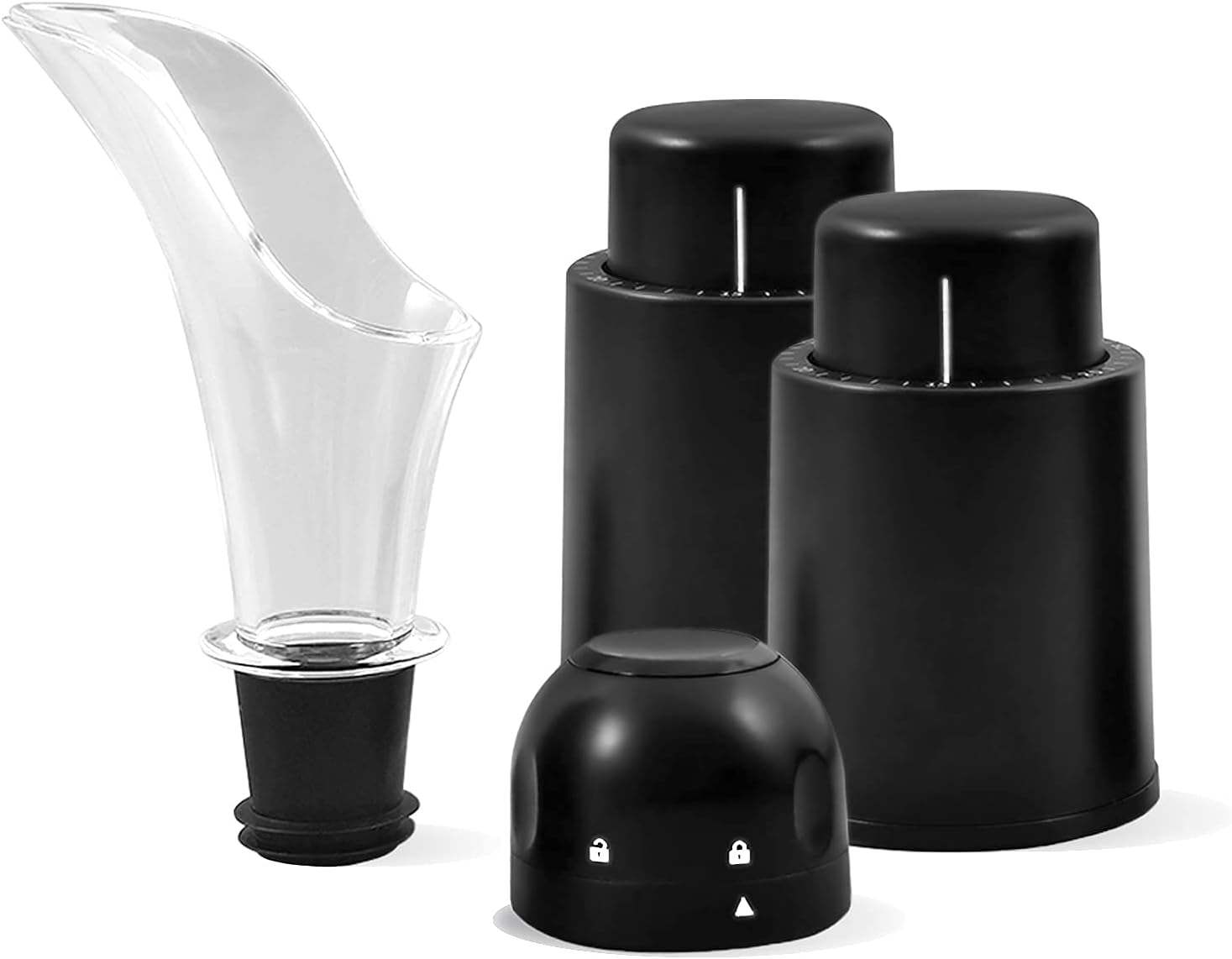 Wine Accessories Set - Vacuum Wine Stoppers with Date Scale Record, Champagne Stopper/Preserver and Wine Aerating Pourer. Keep Wine Fresh, Food Grade Material, Gift for Wine Lovers.