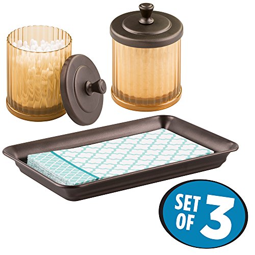 mDesign Bath Accessory Set, Small Canister, Vanity Tray Set of 2