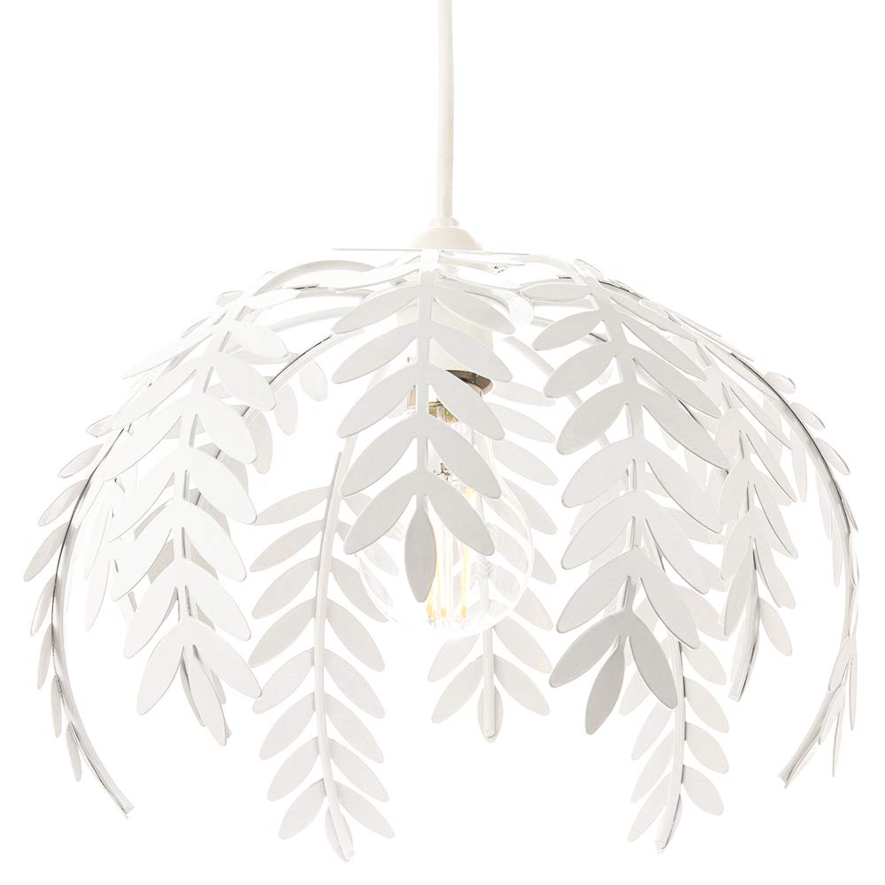 Traditional Fern Leaf Designed Easy Fit Ceiling Pendant Light Shade in White Gloss Finish | 28cm Diameter | 60w Maximum by Happy Homewares