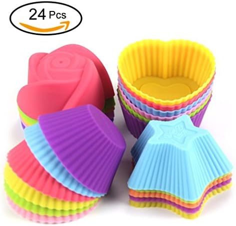 KPMVI Silicone Cake Mold Non-stick Reusable Baking Muffin Cups Cupcake Liners 6 color(24-Pieces)