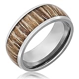 Three Keys Jewelry 8mm Titanium Ring Wedding Engagement Ring Band Silver with Real Wood Inlay Comfort Fit