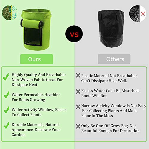 YUKING Potato Grow Bags 2 Pack 10 Gallon Aeration Fabric Pots, Potatoes Growing Containers with Handles, Plants Planting Bag Planter for Garden,Vegetables, Etc(Green)