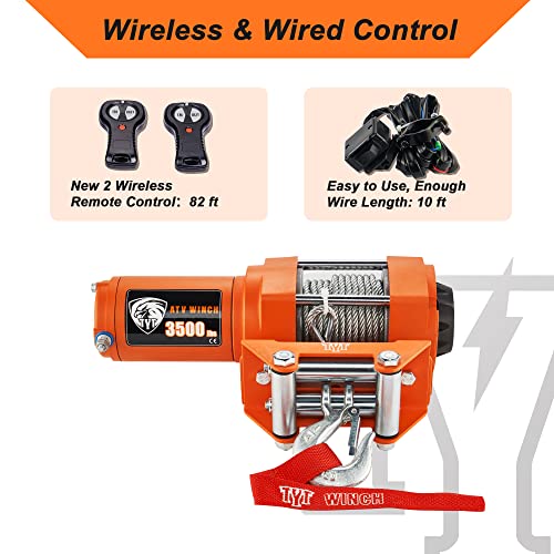 TYT 12V 3500 lb Electric ATV/UTV Winch, OffRoad Waterproof Steel Cable
