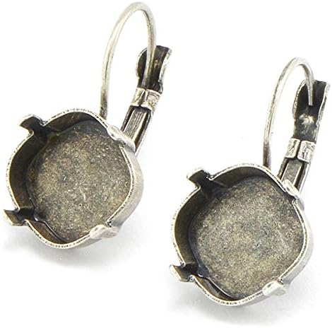 5 Pairs 12x12mm Square empty stone setting Earring base for SW crystals - Antique Bronze
