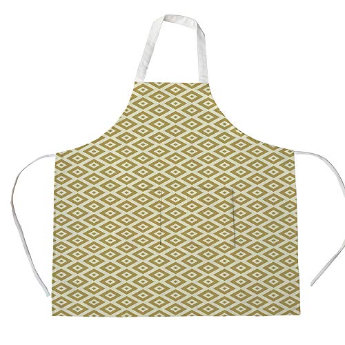 iPrint Cotton Linen Apron,Two Side Pocket,Geometric,Oriental Squares and Rectangles Dots Abstract Soft Colored Middle Eastern,Pale Yellow Khaki,for Cooking Baking Gardening