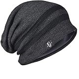 Men Reversible Slouchy Beanie Hat Unisex Skull Hat (B308-Dark Grey)