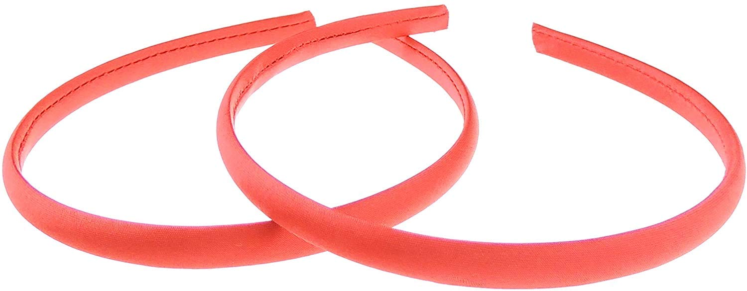 Pair of 2 Slim Thin 1cm Satin Covered Teens Girls Bridesmaid Basic Party Satin Plain DIY Alice Headband Hairband Head Hair Band Kids School Uniform (Red, One Size)