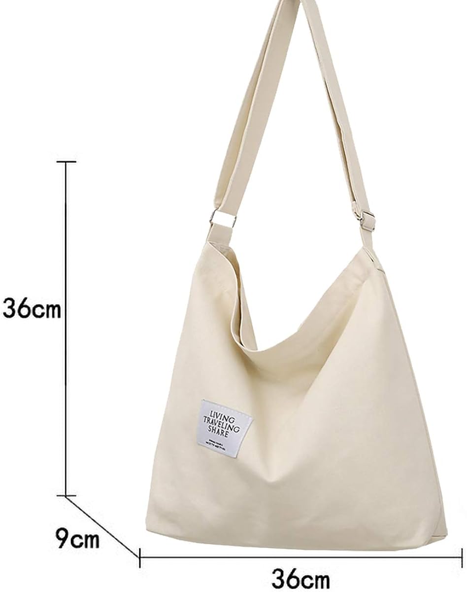 ZhengYue Hobo Bag for Women Canvas Crossbody Totes Beach Bag Simple Shoulder Bag Ladies Large Cotton Tote Handbag Girls Shopping Bag for Travel Daily Use Beige - Image 3