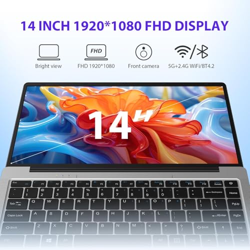 14 inch Laptop, 16GB DDR4 RAM 256GB SSD Win11 Laptop PC, Celeron N4120, 1920x1080 FHD IPS, 5G WiFi/Mini HDMI/USB/BT, Support Extension 1TB, Includes Mouse/Mouse Pad/AZERTY Film