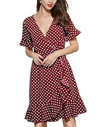 Miusol - Mini vestido de mujer con volantes, cuello en V, diseño de lunares