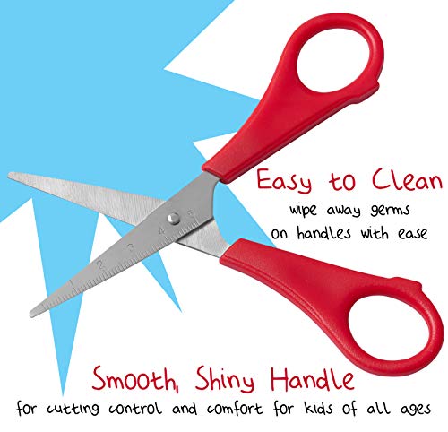 WA Portman Kids Scissors - Red - 12 Blunt Tip 5 Inch Safety Right and Left Handed Scissors for Kids and Toddlers - Scissors Multi Pack - Bulk School Supplies for Classrooms - Thumbnail 3