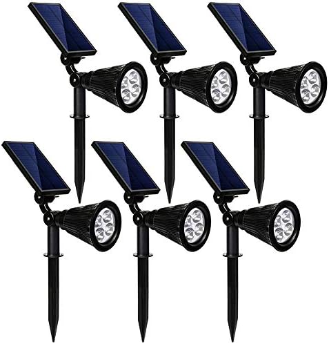 kaizein Solar Spotlights Outdoor, 2-in-1 Waterproof Solar Powered Lights Landscape Lighting Adjustable Wall Light, Solar Lights,Auto On/Off for Yard Garden Driveway Pathway Lawn Pool, 6 Pack (White)