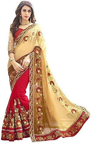 Li Te Ra Women's Designer Gerogette Embroidered Saree One Size Red