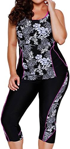 Fuyingda Women Racerback Rash Guard Tankinis Sling Vest Capris Surfing Swimwear