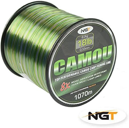 Carp &amp; Coarse Fishing Line Camo Colour available in 8lb 10lb 12lb 15lb Breaking Strain (18lb) by NGT