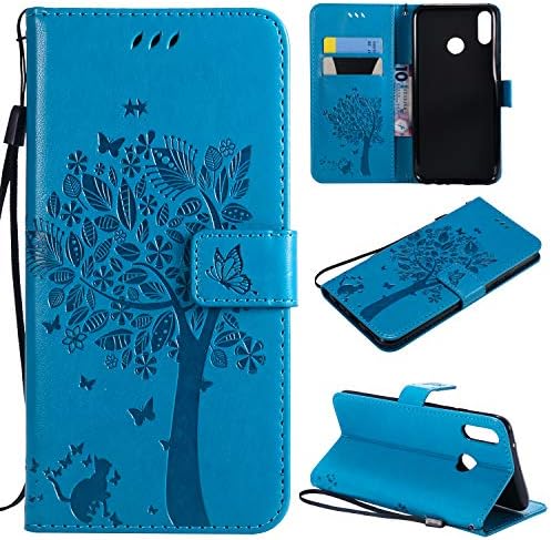 Cmid for Huawei Y9 2019 Case, PU Leather Wallet Case Flip Book Style Protective Cover [Card Slot][Magnetic Closure][Kickstand][Wrist Strap] for Huawei Y9 2019 (A-Blue)