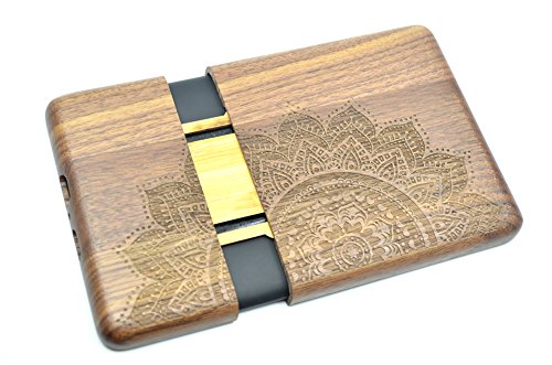 VolksRose Amazon Kindle Paperwhite Wooden Case - Walnut Half Big Mandala Flower - Premium Quality Natural Bamboo / Wood Cover for All Kindle Paper White Versions