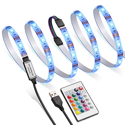 AMIR TV LED Backlight Kit, RGB Light Strip Kit Bias Lighting with Remote Control, USB LED Strip Lights for 40-60 Inch HDTV, Monitor PC, Car & More (4pcs x 50cm, 16 Colors & 4 Modes)