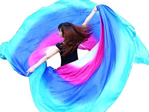 Winged Sirenny 2pcs Half Circle Belly Dance Double 8 Mommes Silk Veils, Hand Rolled Edges