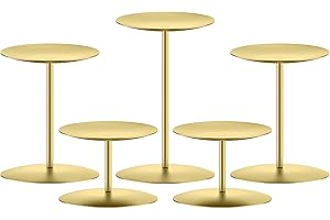 smtyle Gold Iron Metal Candle Holders for Pillar Candles Set of 5 Discs Mantel Centerpiece for Table Setting Dinner Party Wedding Event