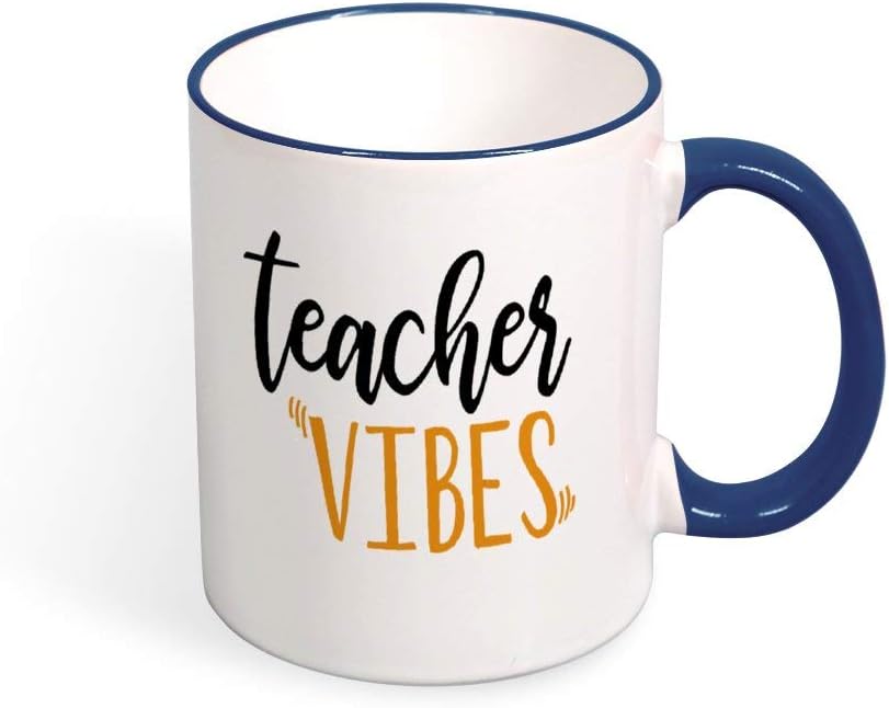 DKISEE Teacher Vibes Color Coffee Mug Novelty 11oz Ceramic Mug Cup Birthday Christmas Anniversary Gag Gifts Idea - Dark Blue