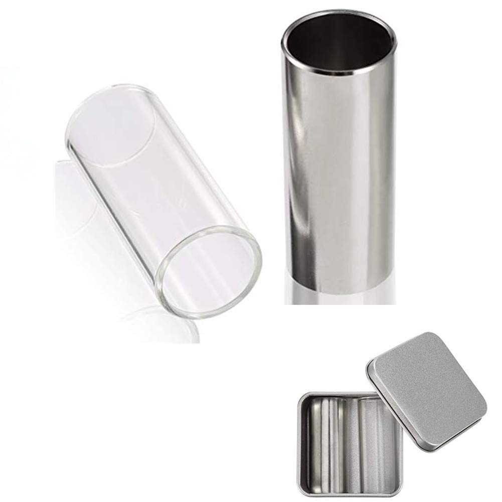 2 Pieces 6 cm Plastic Slide and Stainless Steel Slide With Box For Guitar,Bass