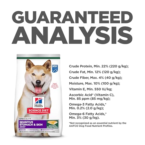 HILL’S SCIENCE DIET SENSITIVE STOMACH & SKIN, ADULT 1-6, STOMACH & SKIN SENSITIVITY SUPPORT, DRY DOG FOOD, POLLOCK, BARLEY, & INSECT RECIPE, 3.5 LB BAG