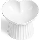 Wellbro Elevated Cat Food Bowl, Ceramic Titled Whisker Friendly, 5.3in Wide | Wide shallow dish, No whisker fatigue, Raised anti-vomit, Heart shape for indoor, Microwave &amp; dishwasher safe.