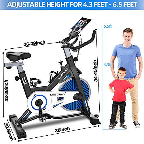 LABGREY Stationary Bike Exercise Bike Indoor Cycling Bike, Cycle Bike with Heart Rate Sensor & Comfortable Seat Cushion, Quiet Fitness Bike for Home Cardio Workout