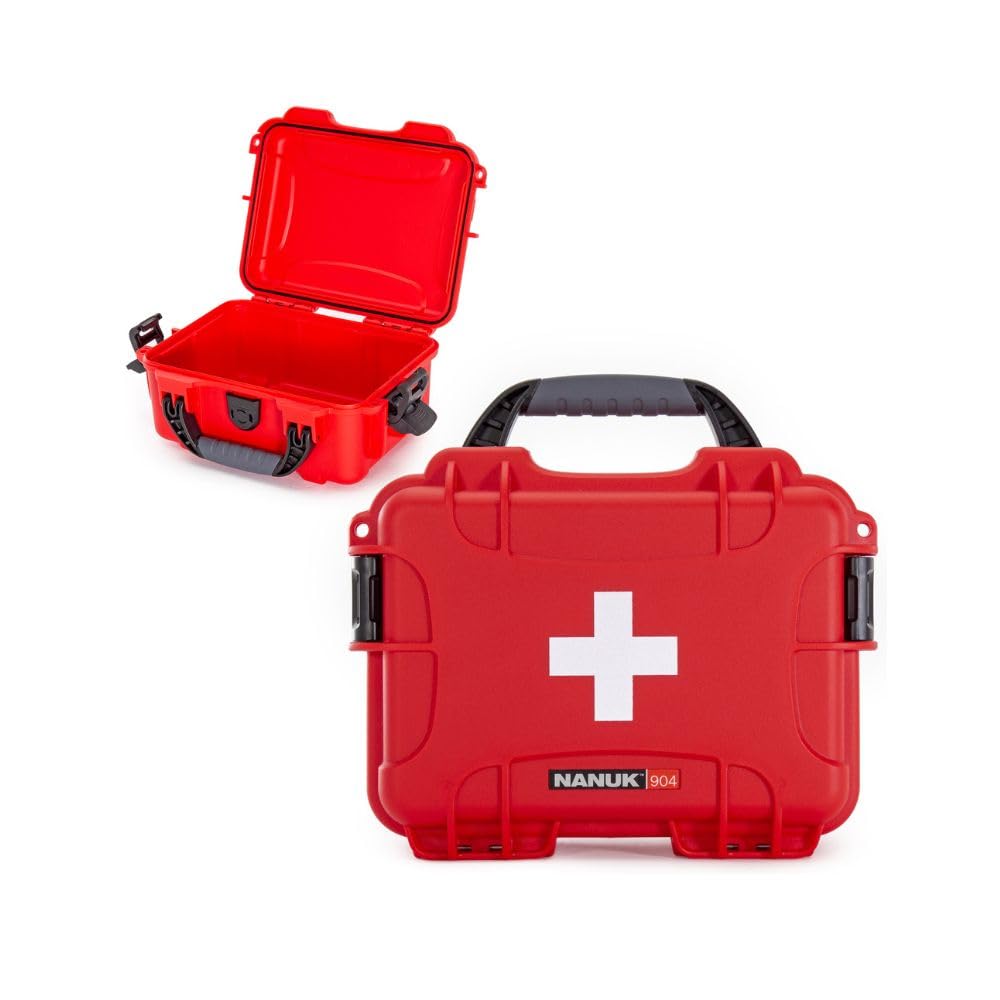 NANUK 904 Empty First Aid Case – Ideal for organising a First aid kit, IP67-certified, Shock-Resistant, dust-Proof and buoyant. (25.9 x 20.1 x 11.4 cm)